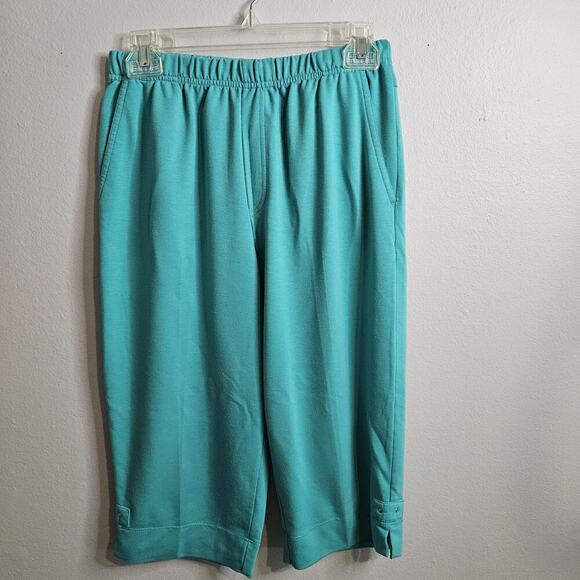 Links Womens 2pc Capri Set Green White Pull On Stretch Pockets Soft Knit Sz S - Picture 7 of 16